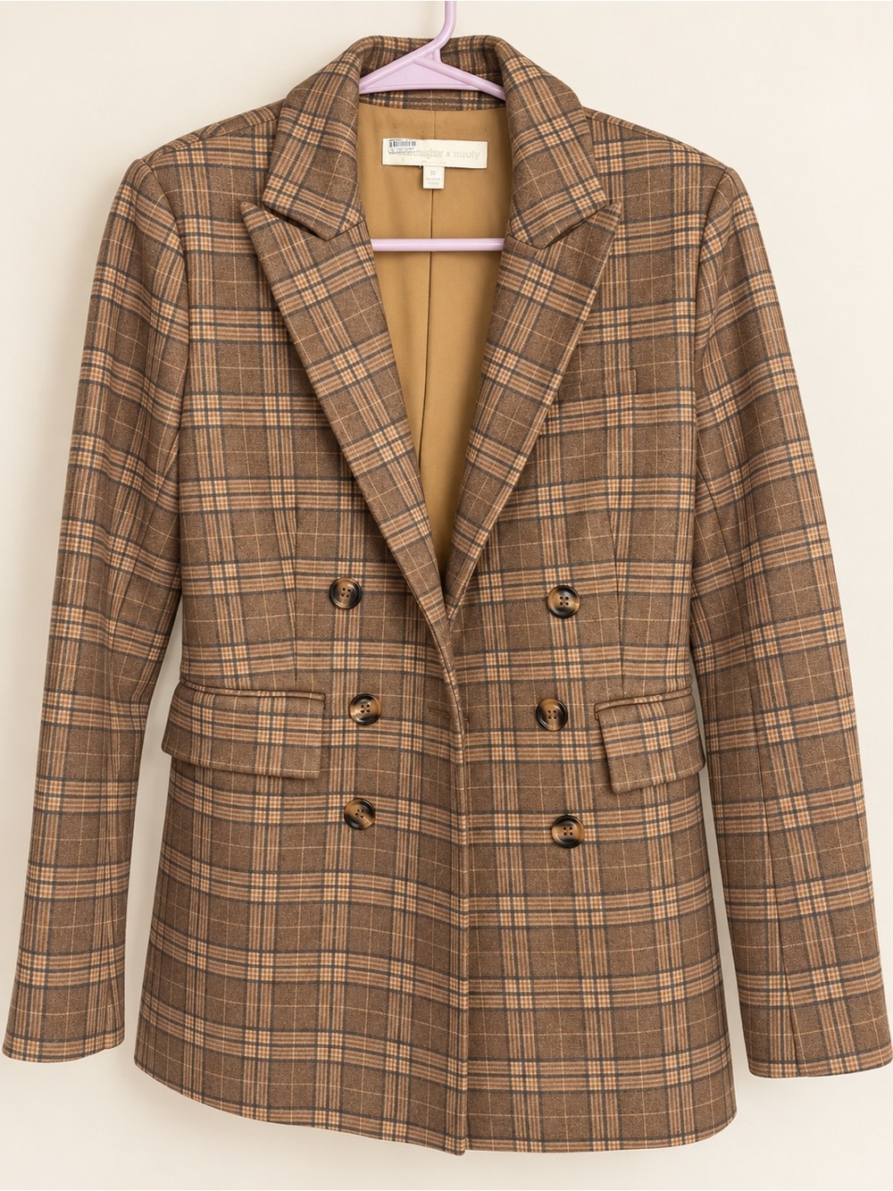 Favorite Daughter & Nuuly Brown Plaid Double-Breasted Blazer Jacket